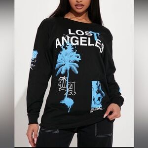 Fashion Nova Black and Blue Los Angeles Long Sleeve Tee
